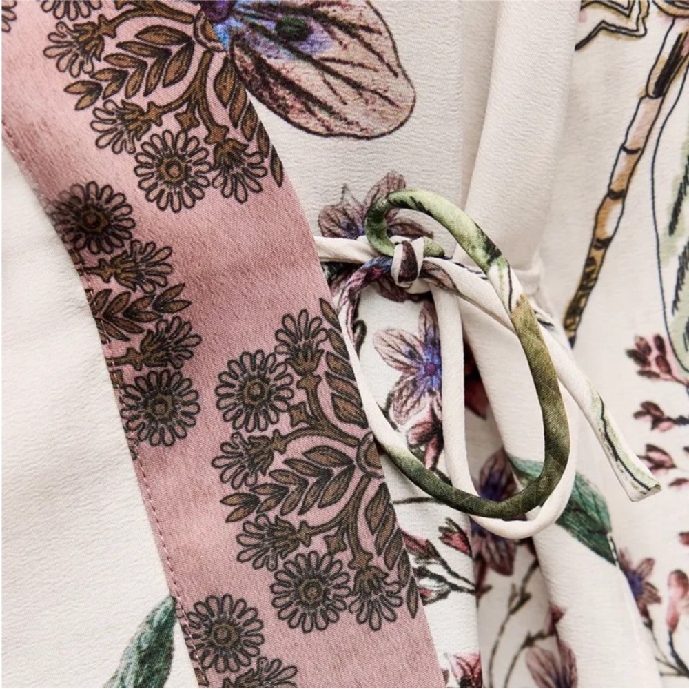 Zara Floral Kimono Print Tie Waist‎ Wide Sleeve Size Medium - Picture 13 of 14